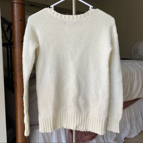 American Eagle White Sparkly Beaded Cable Knit Sweater - Picture 4 of 5